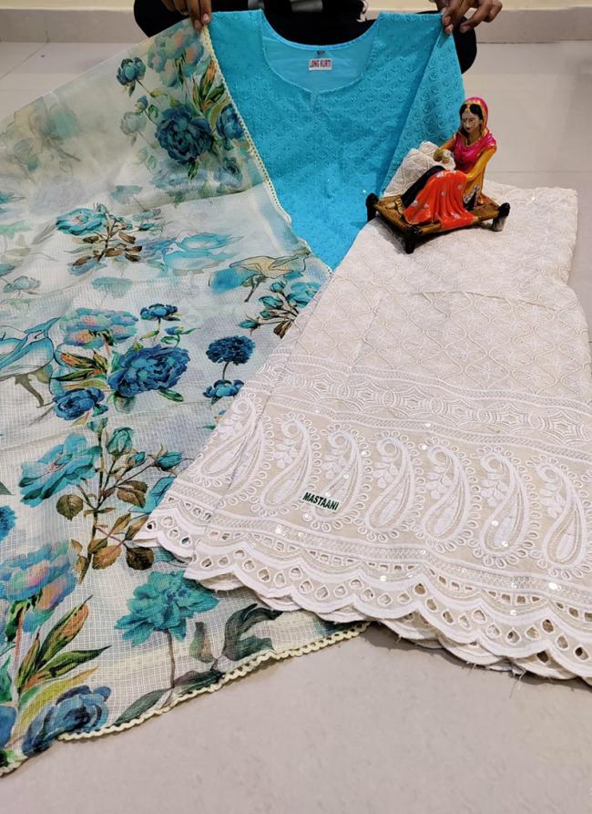 Sky Blue Pure Cotton Traditional Wear Chikan Work Readymade Salwar Suit