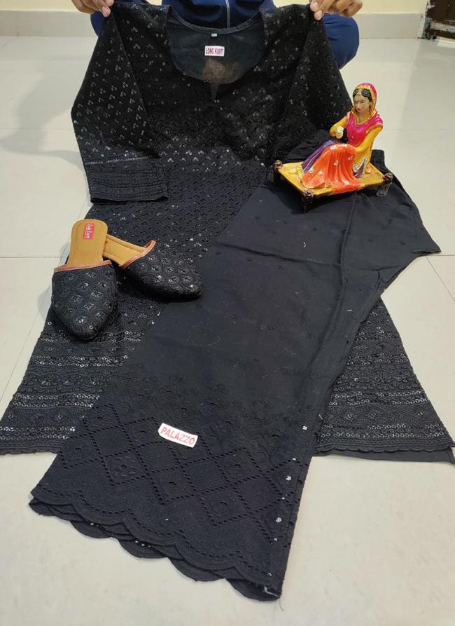 Black Cotton Traditional Wear Chikan Work Readymade Salwar Suit