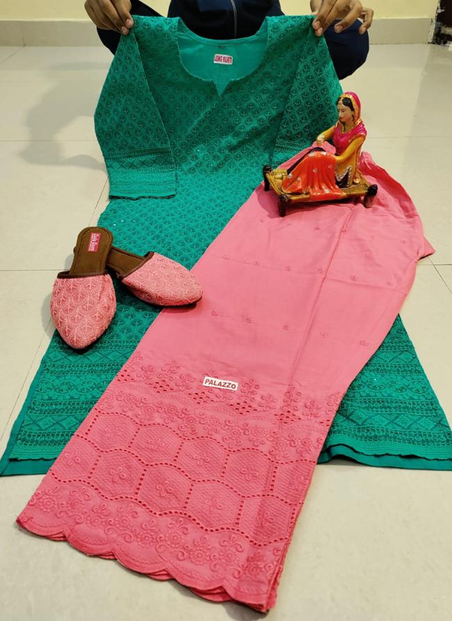 Teal Green Cotton Traditional Wear Chikan Work Readymade Salwar Suit