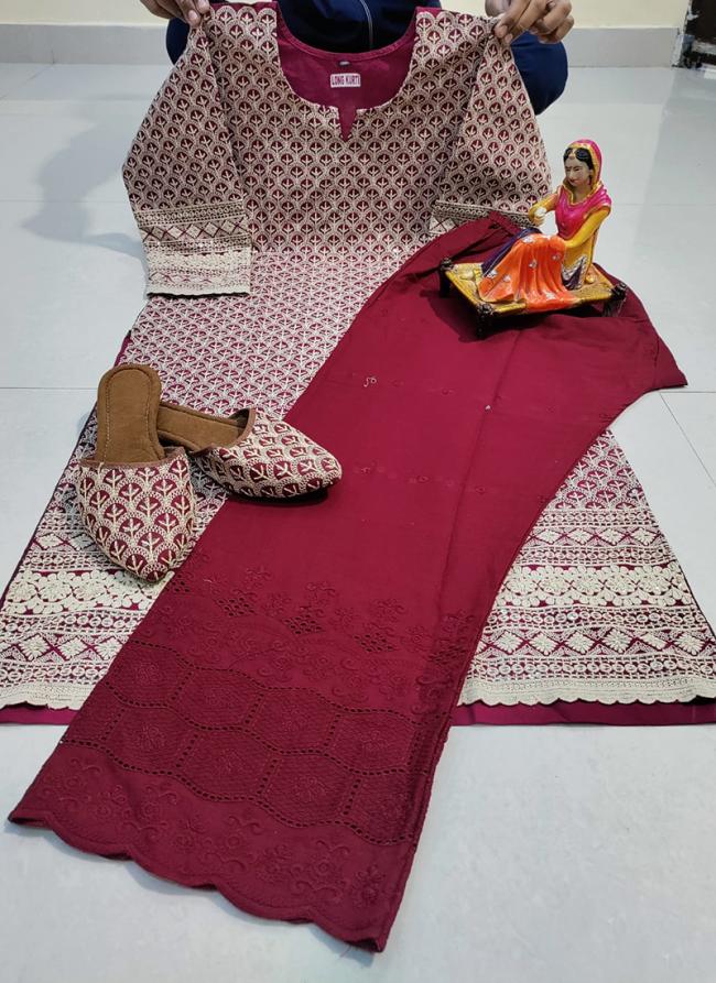 New Violet Cotton Traditional Wear Chikan Work Readymade Salwar Suit