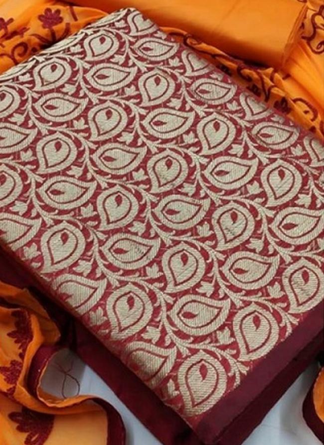 Maroon Banarasi Silk Festival Wear Jacquard Dress Material