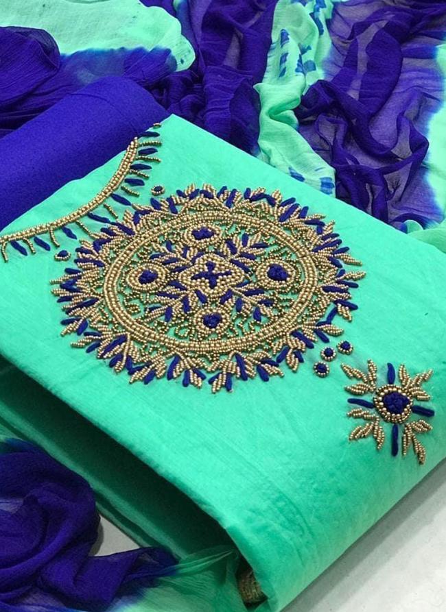 New Turquoise Blue Modal Festival Wear Hand work Dress Material