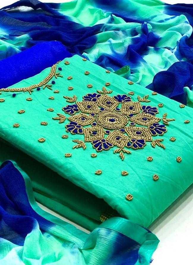 Turquoise Blue Modal Festival Wear Hand work Dress Material