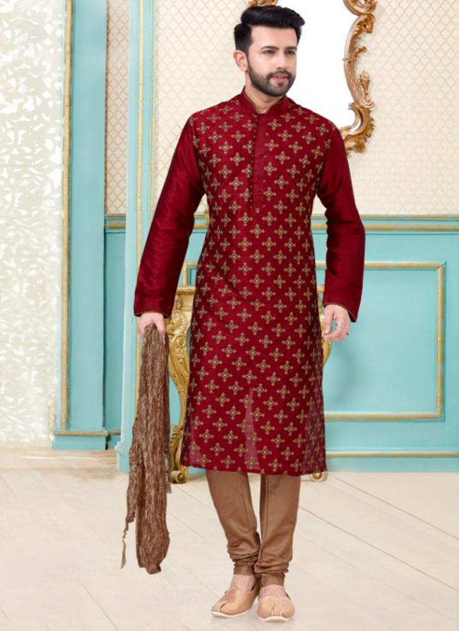 Reaymade Maroon Dupion Silk Festival Wear Fancy Kurta Pajama