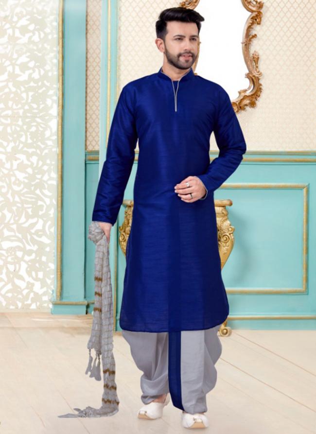 Dupion Silk Festival Wear Royal Blue Fancy Kurta Pajama