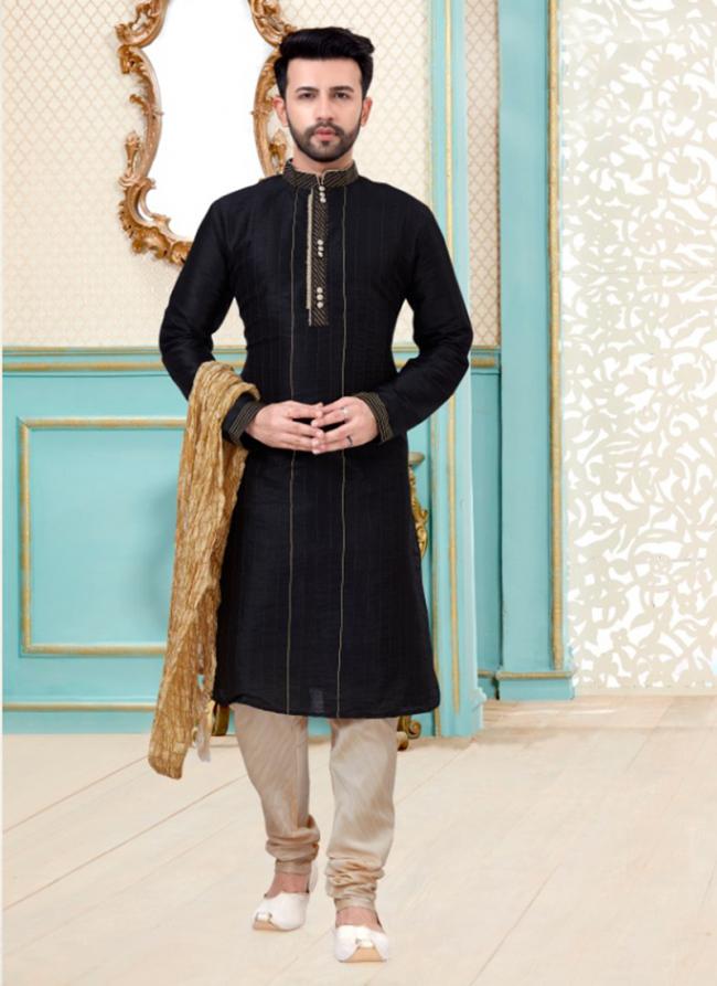 Black Dupion Silk Festival Wear Fancy Kurta Pajama