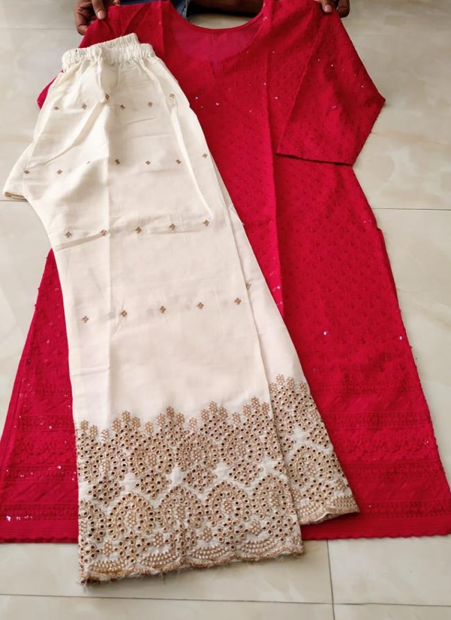 Rani Cotton Traditional Wear Chikan Work Kurti With Palazzo