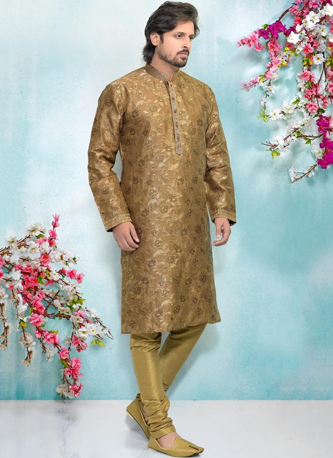 Brown Jacquard Silk Brocade Festival Wear Weaving Kurta Pajama