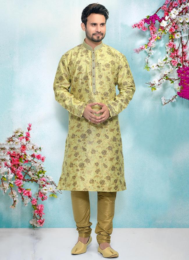 Green Jacquard Silk Brocade Festival Wear Weaving Kurta Pajama