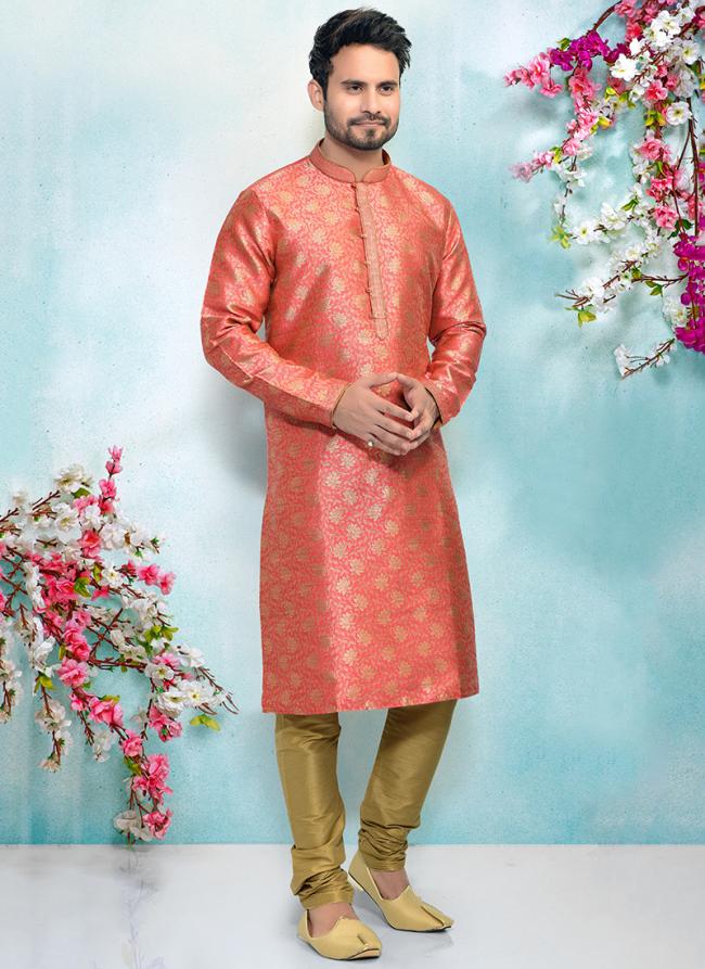 Rani Jacquard Silk Brocade Festival Wear Weaving Kurta Pajama