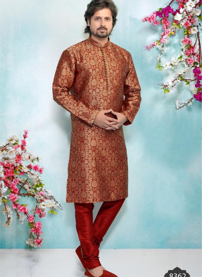 Maroon Jacquard Silk Brocade Festival Wear Weaving Kurta Pajama