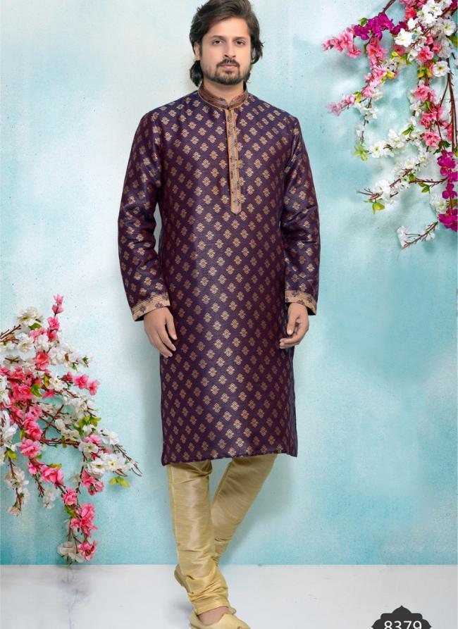 PURPLE Jacquard Silk Brocade Festival Wear Weaving Kurta Pajama