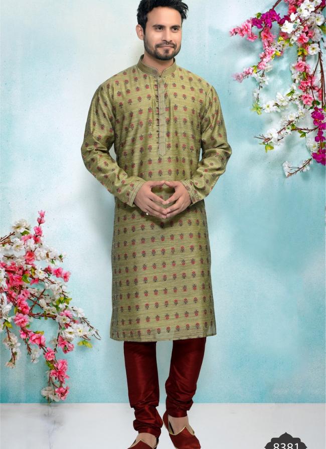 Green Brocade Silk Jacquard Festival Wear Weaving Kurta Pajama