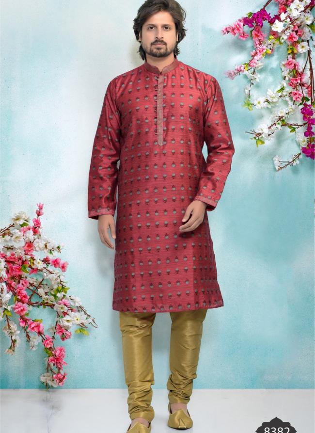 Magenta Jacquard Silk Brocade Festival Wear Weaving Kurta Pajama