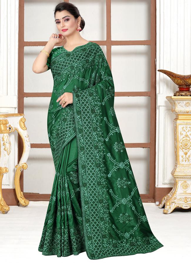 Green Modal Silk Wedding Wear Resham Work Saree