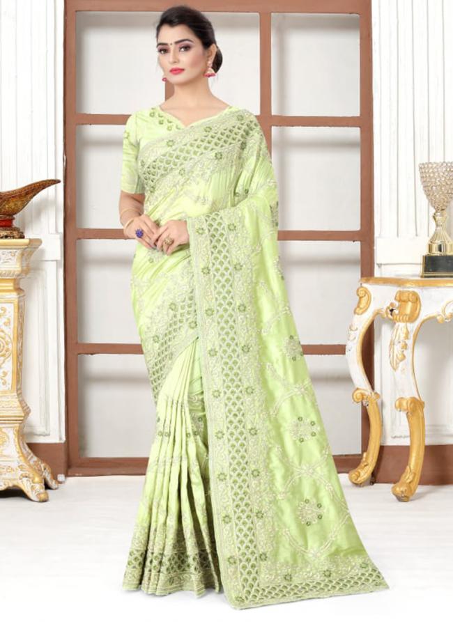 Sea Green Modal Silk Wedding Wear Resham Work Saree