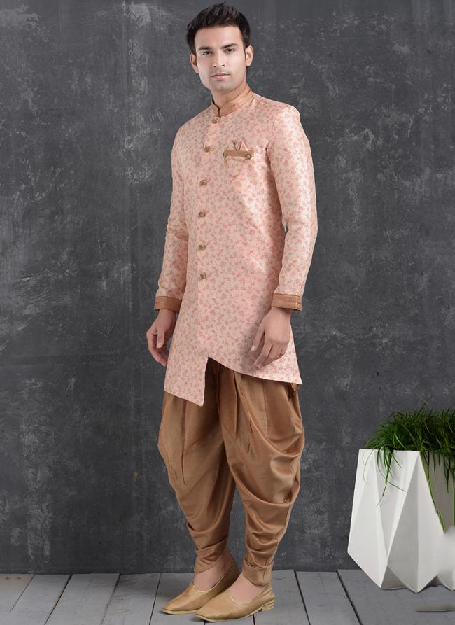 Pink Jaqurd Silk Brocade Festival Wear Pintux Peshawari Indo Western