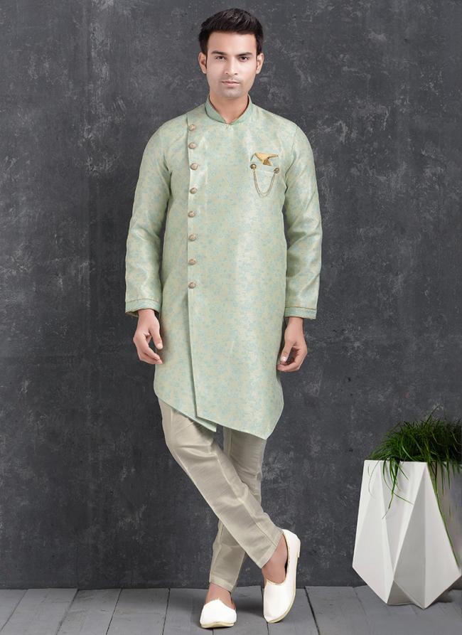 Sky blue Jaqurd Silk Brocade Festival Wear Pintux Aligadhi Pant Indo Western