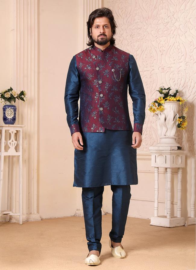 Violet Banarasi Silk Traditional Wear Weaving Aligadhi Pant Kurta