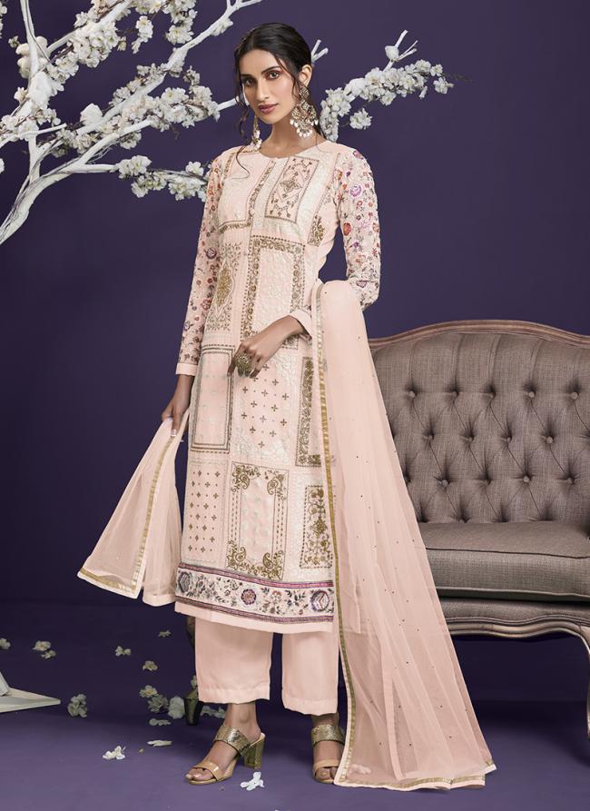 Light Peach Georgette Festival Wear Thread Work Salwar Suit