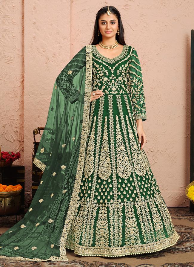 Green Net Wedding Wear Embroidery Work Anarkali Suit