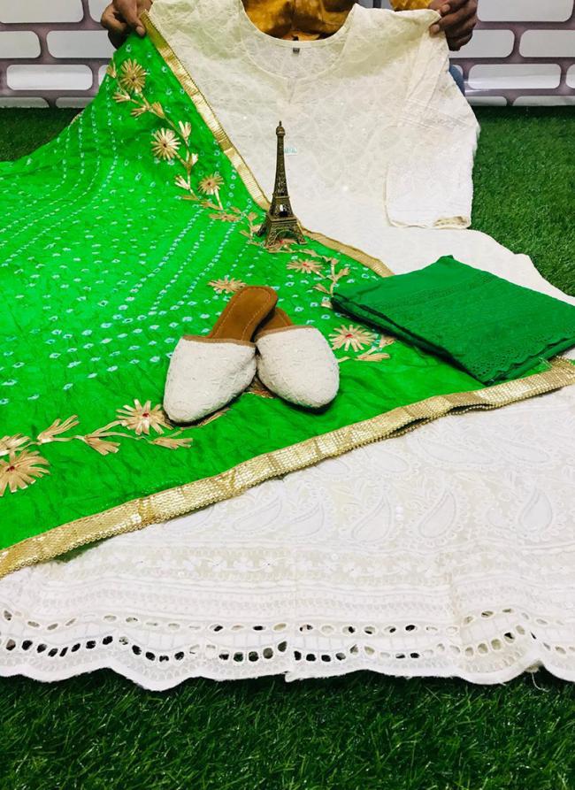 Green Cotton Festival Wear Sequins Work Readymade Salwar Suit