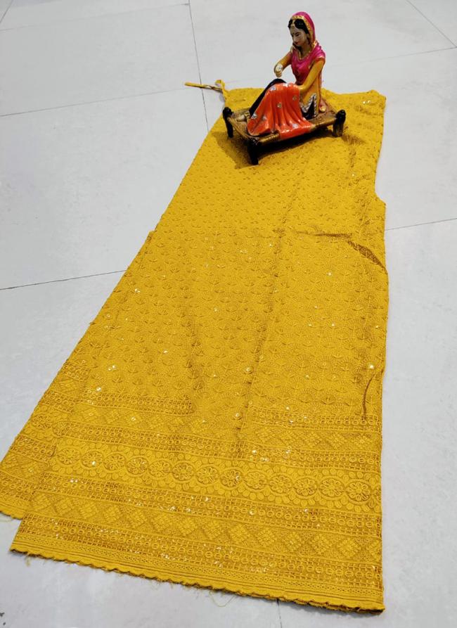 Yellow Cotton Wedding Wear Chikan Work Sharara