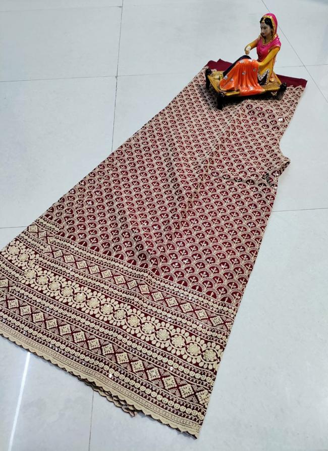 Maroon Cotton Party Wear Chikan Work Sharara