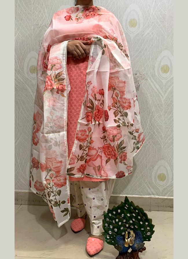 Light Pink Cambric Cotton Festival Wear Chikan Work Readymade Salwar Suit