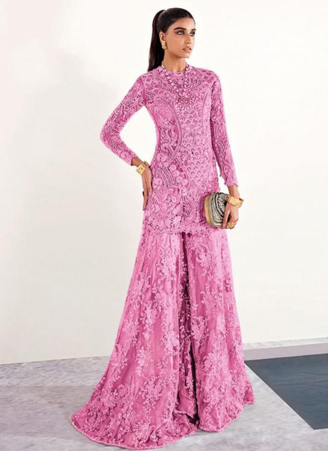 Pink Net Wedding Wear Embroidery Work Pakistani Suit