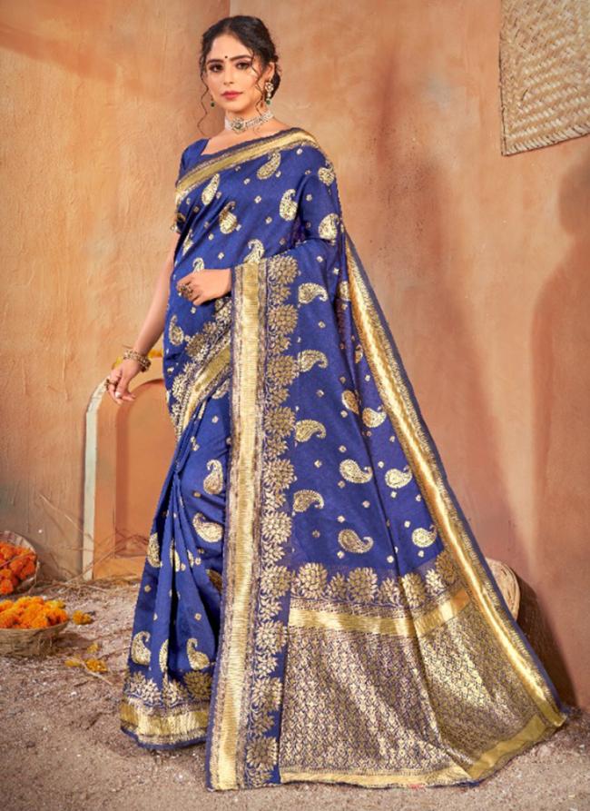 Navy Blue Banarasi Silk Traditional Wear Weaving Saree