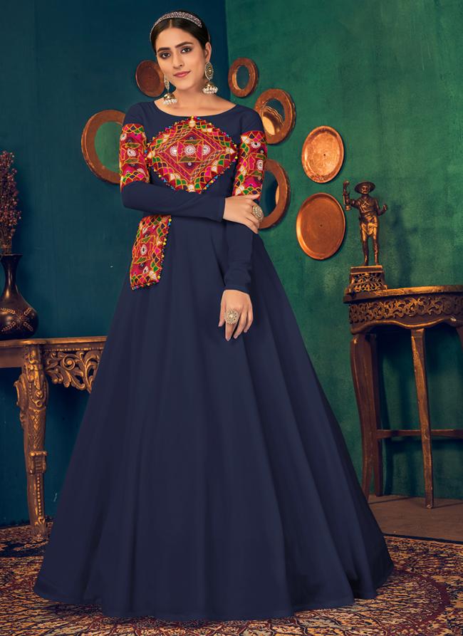 Blue Georgette Festival Wear Embroidery Work Gown