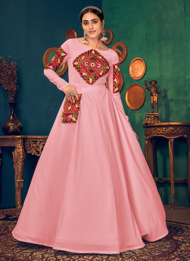 Pink Georgette Festival Wear Embroidery Work Gown