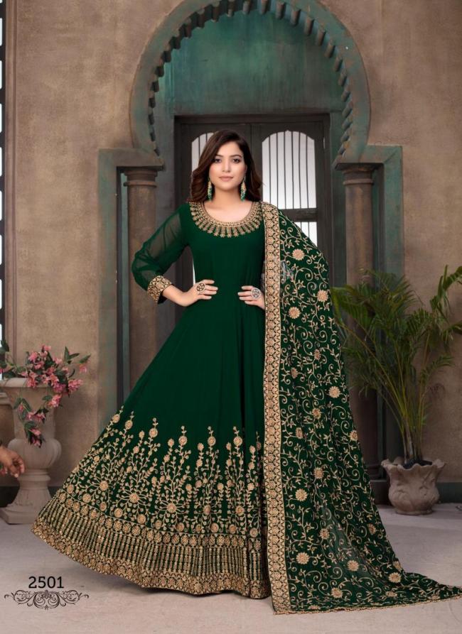 Bottle Green Faux Georgette Party Wear Embroidery Work Anarkali Suit