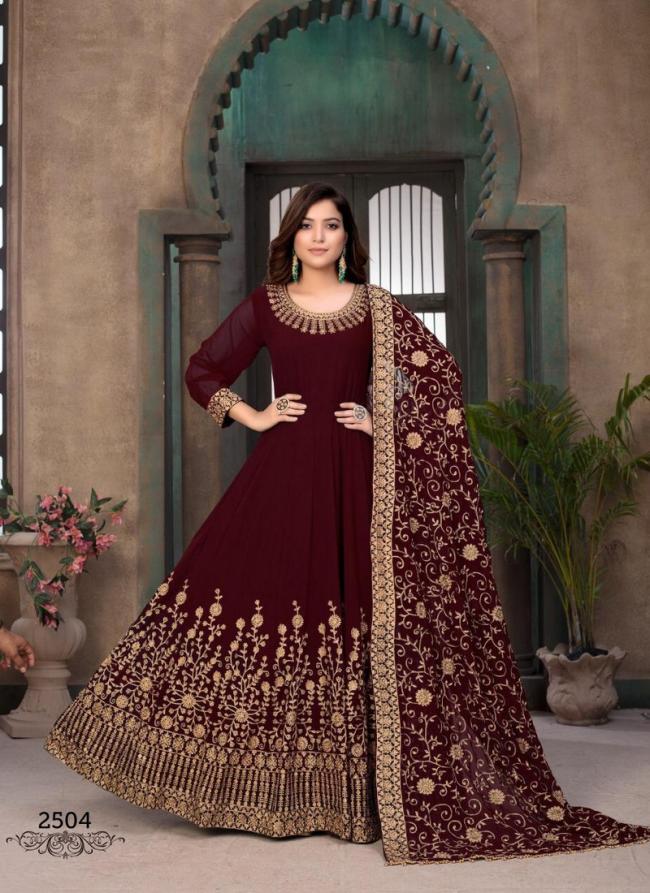 Maroon Faux Georgette Party Wear Embroidery Work Anarkali Suit