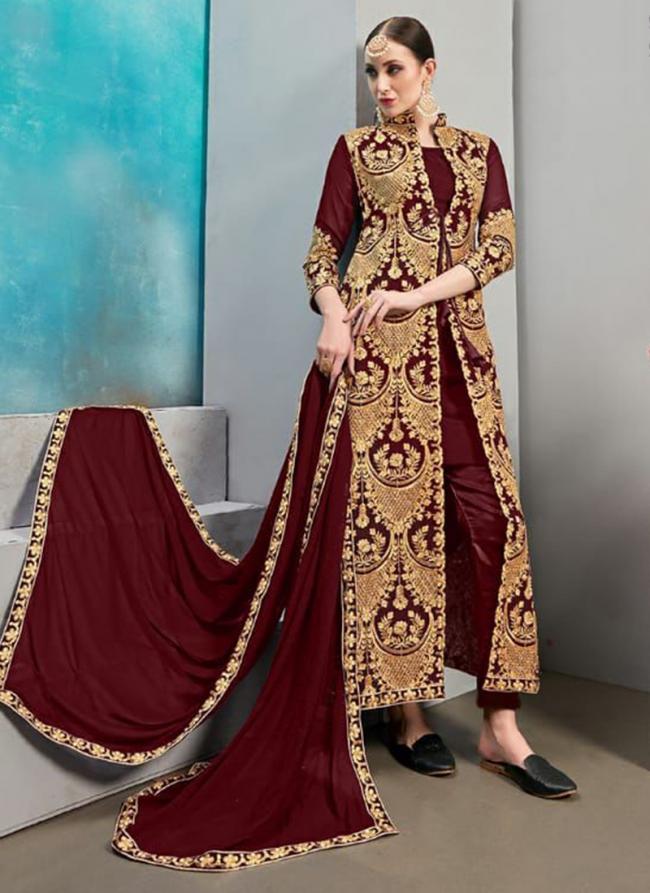 Maroon Georgette Wedding Wear Embroidery Work Salwar Suit