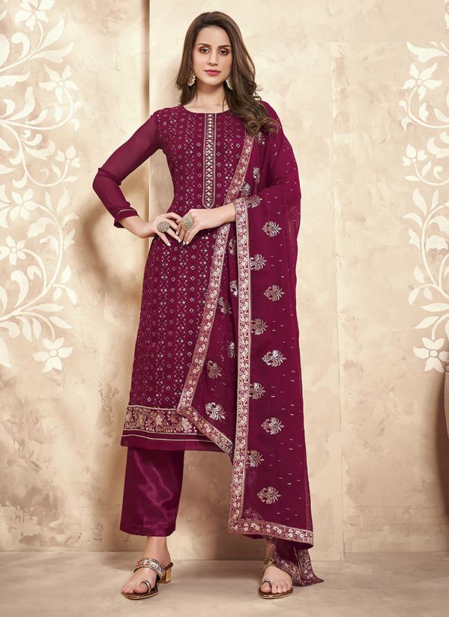 Violet Georgette Party Wear Thread Work Salwar Suit