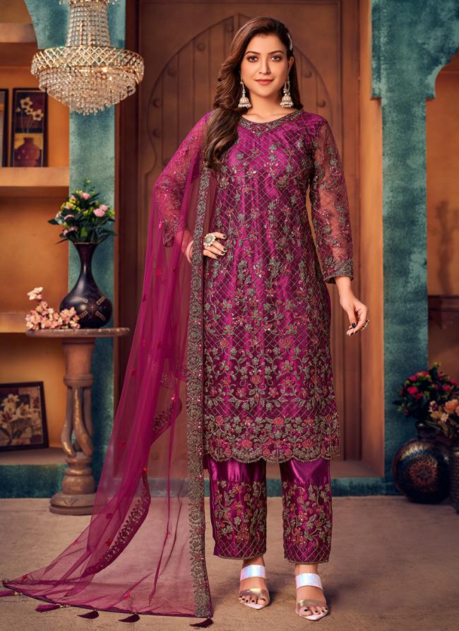 Purple Net Party Wear Embroidery Work Salwar Suit