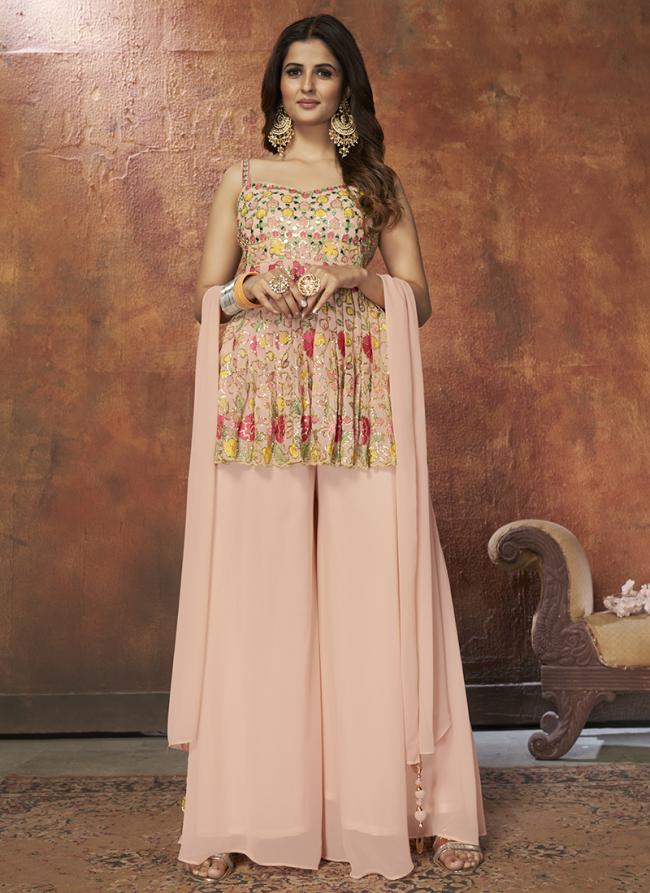 Peach Georgette Wedding Wear Sequins Work Readymade Salwar Suit