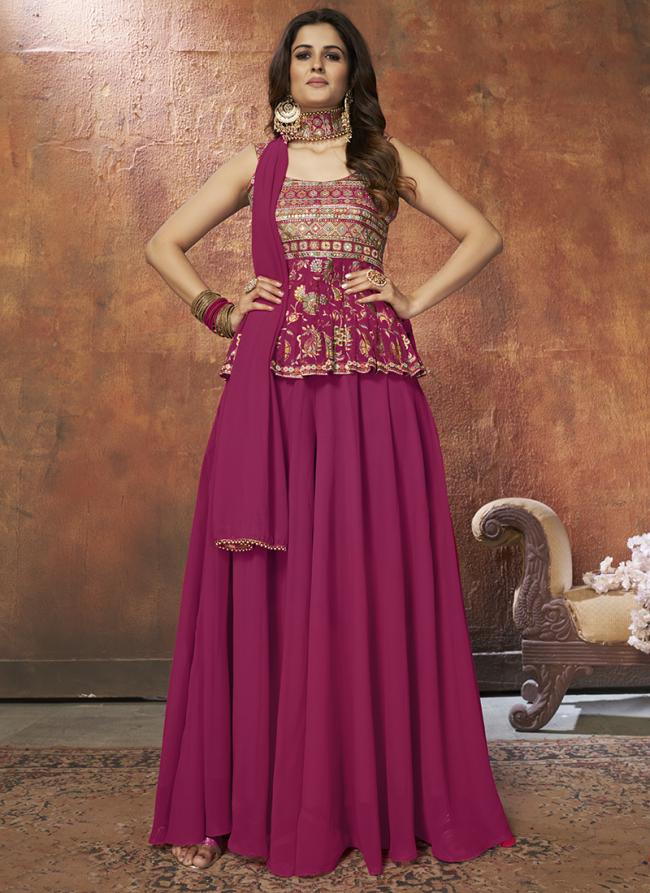 Pink Georgette Wedding Wear Mirror Work Readymade Salwar Suit