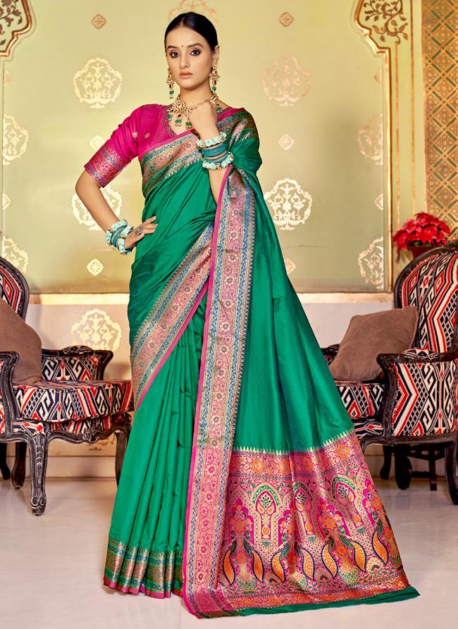 Green Banarasi Silk Festival Wear Weaving Saree