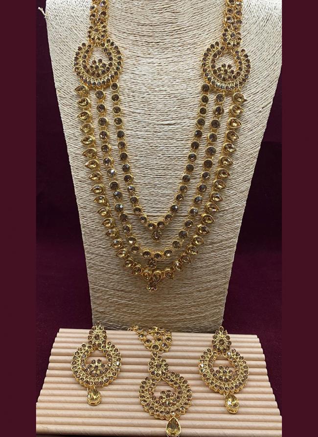 Golden Beautiful Design Long Wedding Necklace Set