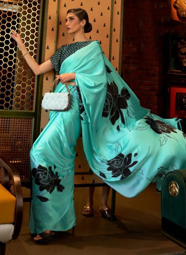 Pista Green Crepe Party Wear Digital Printed Saree