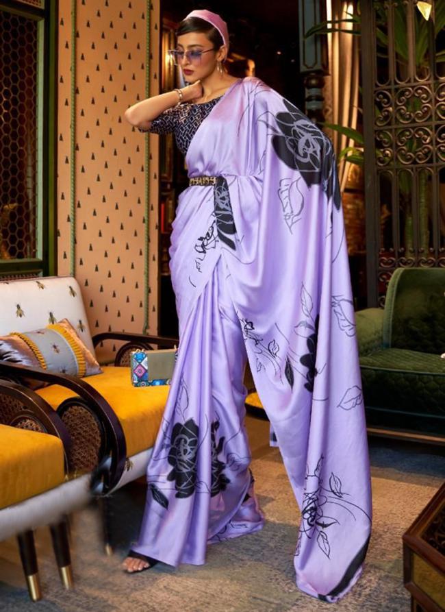 Purple Crepe Party Wear Digital Printed Saree