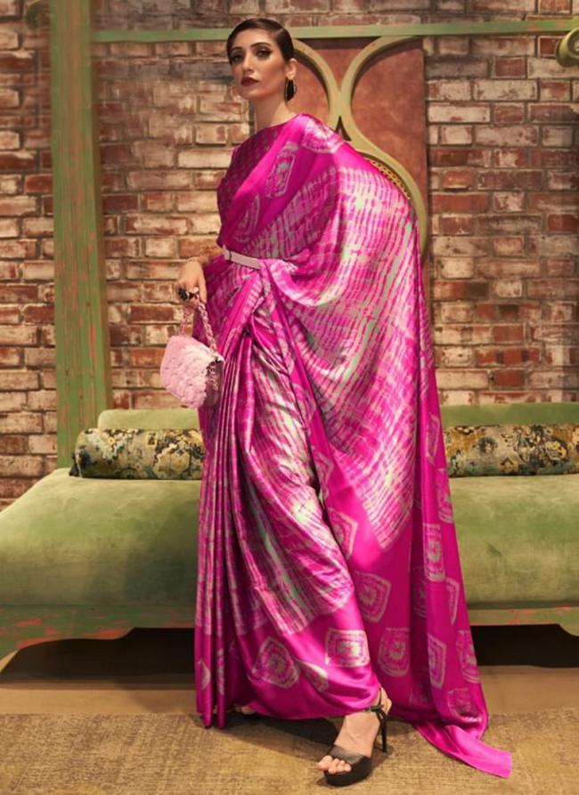 Rani Crepe Party Wear Digital Printed Saree