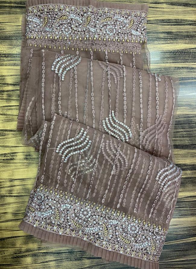 Brown Butterscotch Party Wear Thread Work Saree