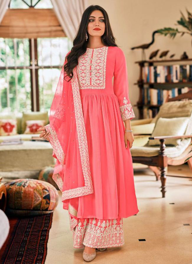 Pink Pure Georgette Party Wear Embroidery Work Readymade Salwar Suit