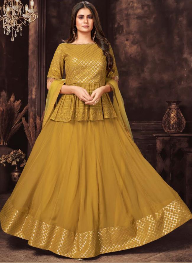 Mustard Georgette Reception Wear Sequins Work Readymade Salwar Suit