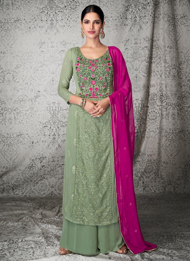 Green Georgette Party Wear Embroidery Work Salwar Suit