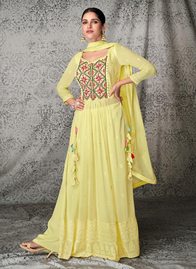 Yellow Georgette Party Wear Embroidery Work Salwar Suit